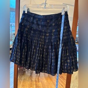 J. Crew Navy and Gold Pintuck Silk Skirt